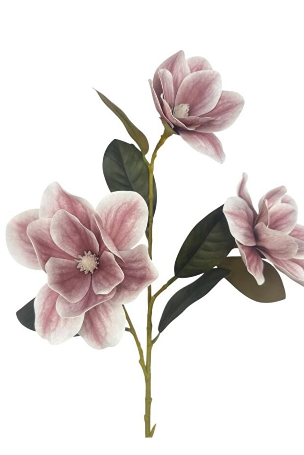 Yapay Çiçek Pudra Pembe Manolya Islak Doku 3 Kafalı Uzun Dal Çiçek Flowers 80cm - 4
