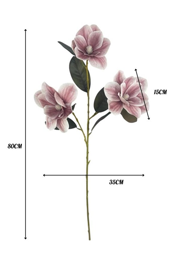 Yapay Çiçek Pudra Pembe Manolya Islak Doku 3 Kafalı Uzun Dal Çiçek Flowers 80cm - 2