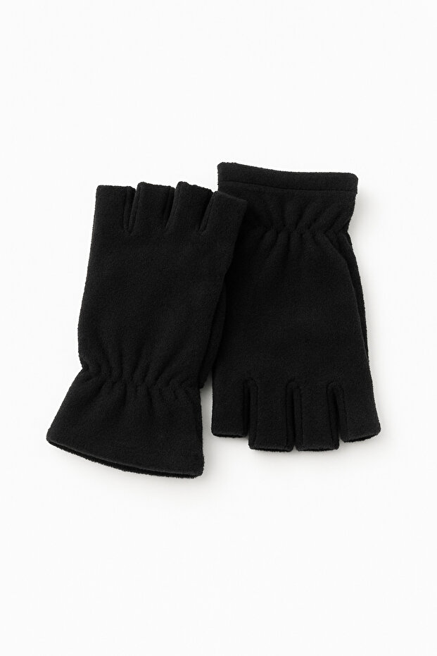 Men's Black Fleece Winter Fingerless Gloves (Standard)