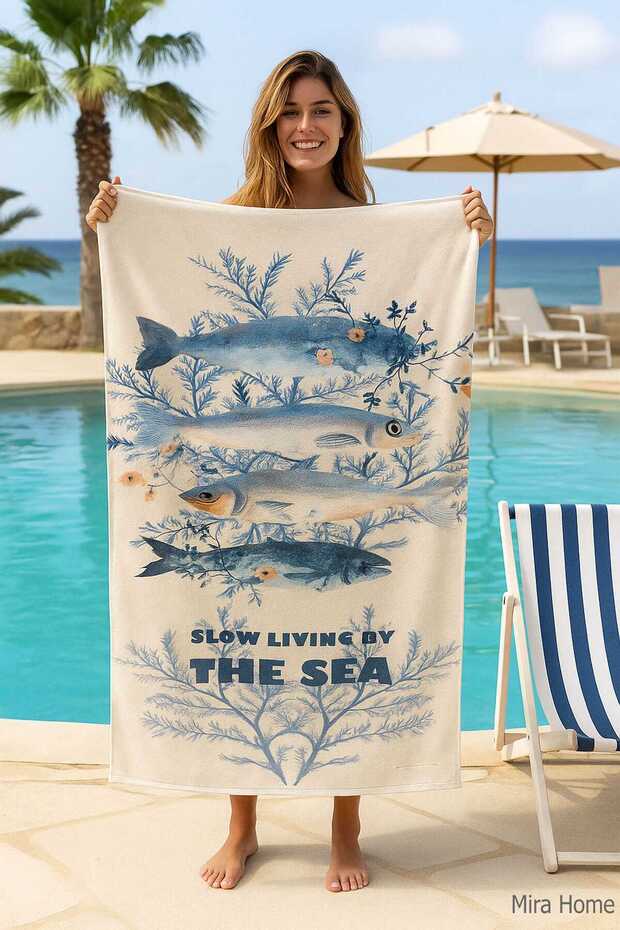 Unisex Patterned Printed Sea Beach Towel Fish 70X140 cm