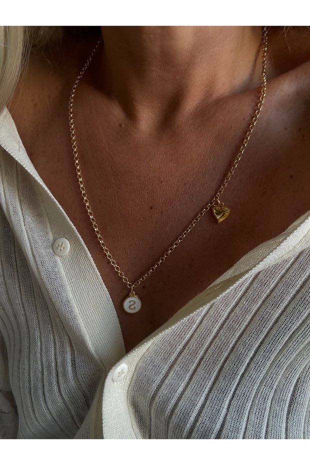 Gold Enamel Letter S Heart Necklace