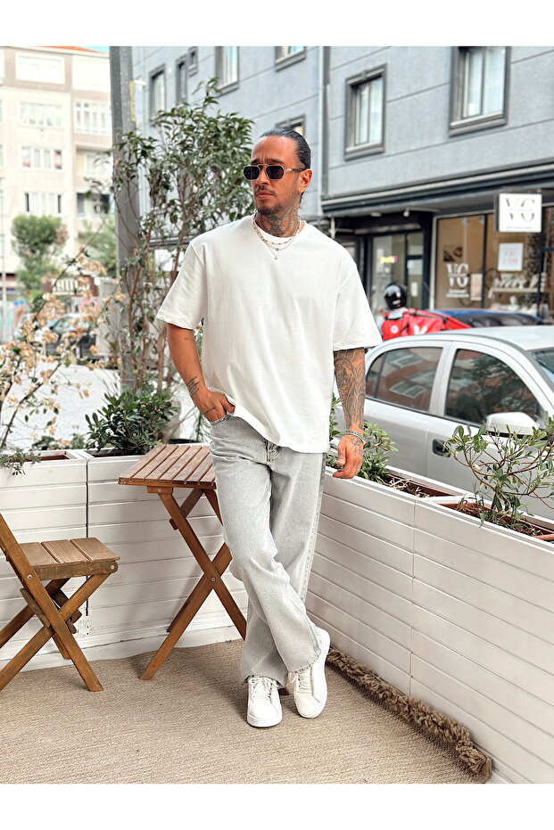 Oversize Basic T-Shirt Beyaz - 2