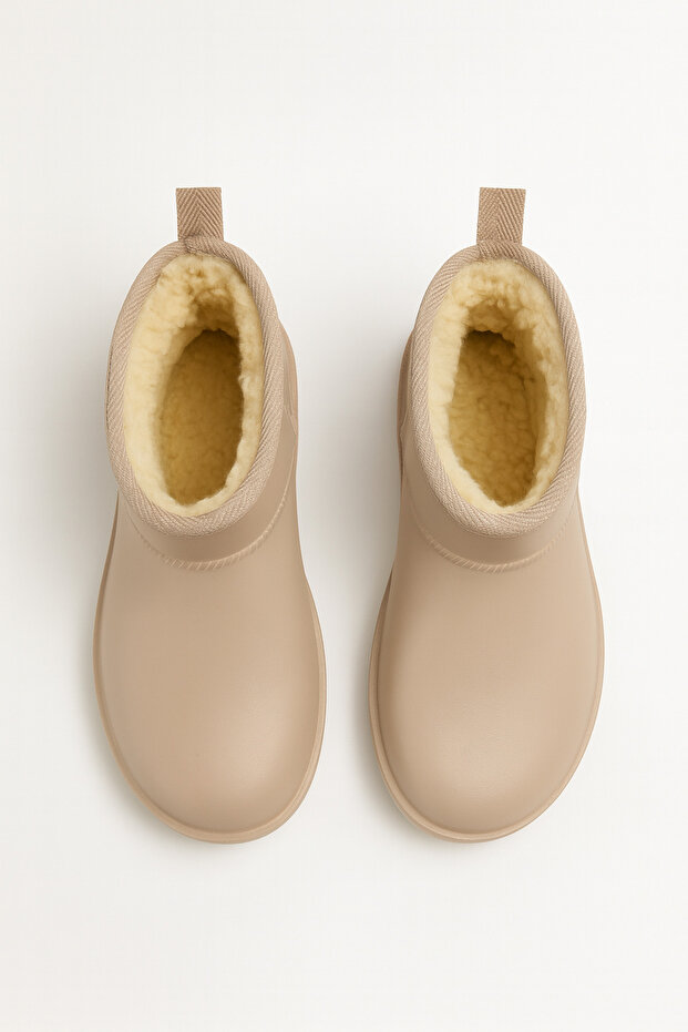 Kadın Koyu Bej İçi Kürklü Su Geçirmez Faylon Yağmur Botu 3Cm BYNDUMFAY02 - 8