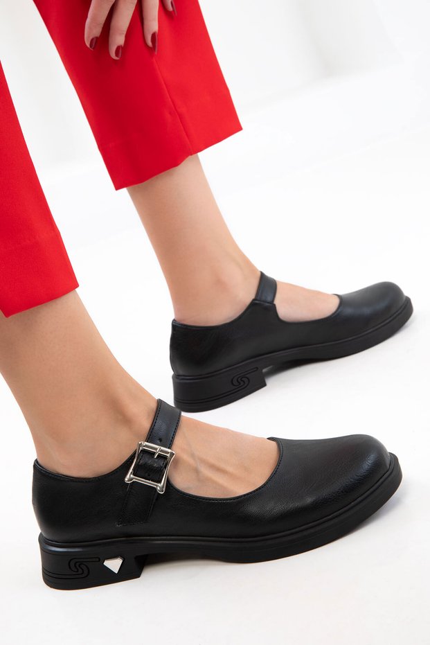 Black Women's Loafer Shoes 21057