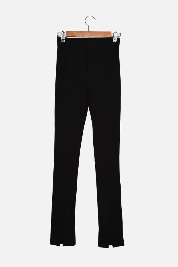 Siyah Yırtmaç Detaylı Esnek Örme Tall Pantolon TWOAW22PL0323 - 7