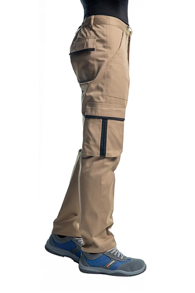 بنطال عمل باللون البيج والأسود - جيب كوماندوز، موديل -54e457- - 1