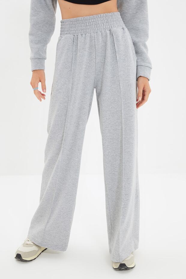 Gri Nervürlü Wide Leg İnce Eşofman Altı TWOAW22EA0405 - 3
