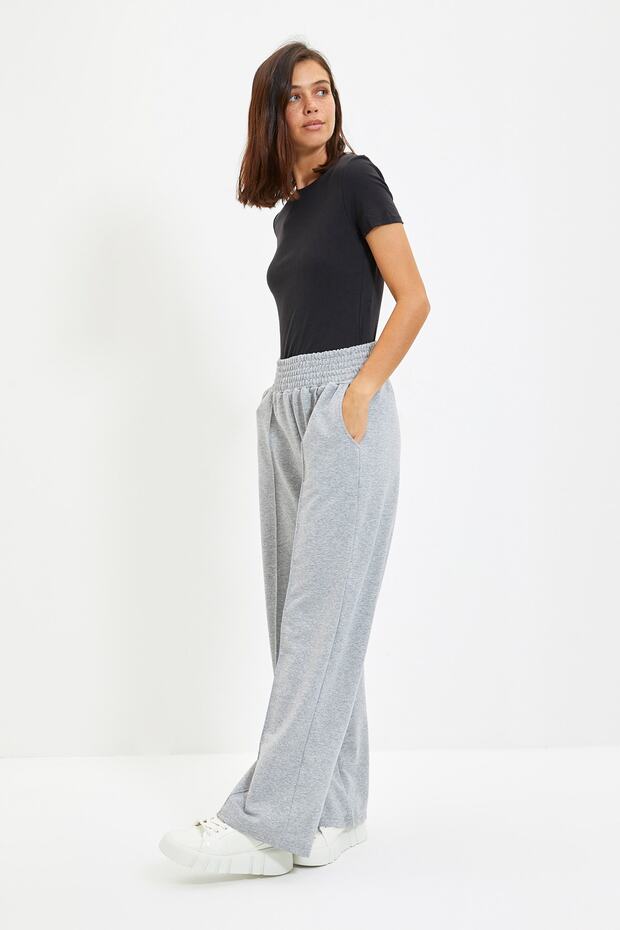 Gri Nervürlü Wide Leg İnce Eşofman Altı TWOAW22EA0405 - 4
