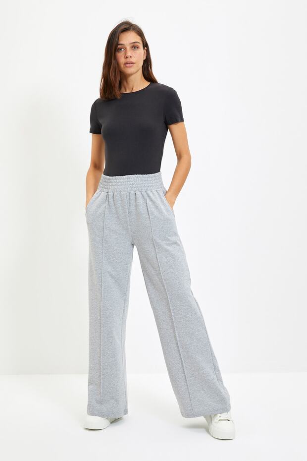 Gri Nervürlü Wide Leg İnce Eşofman Altı TWOAW22EA0405 - 5