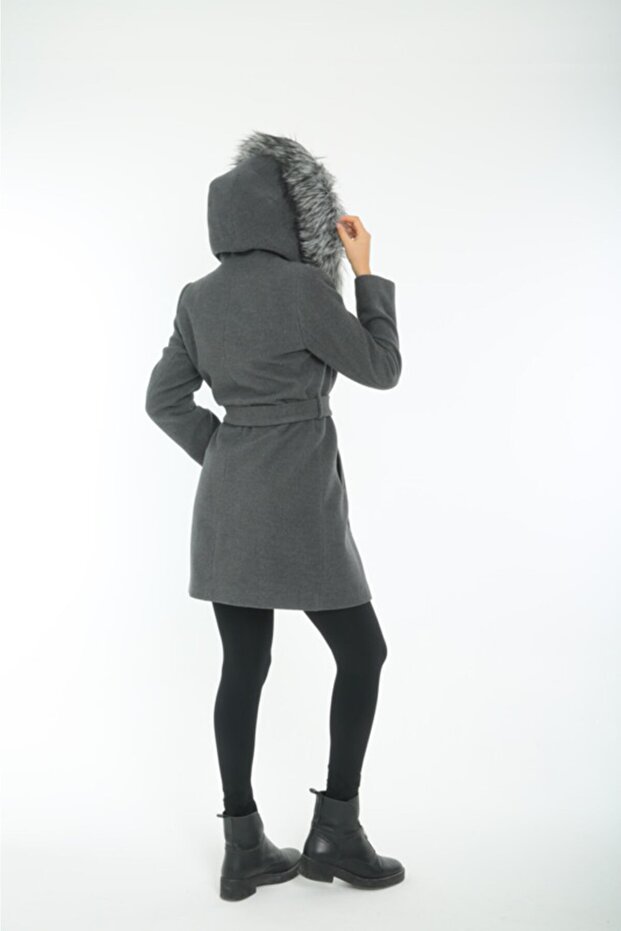 Kadın Antrasit Kapüşonlu Kaban - 3