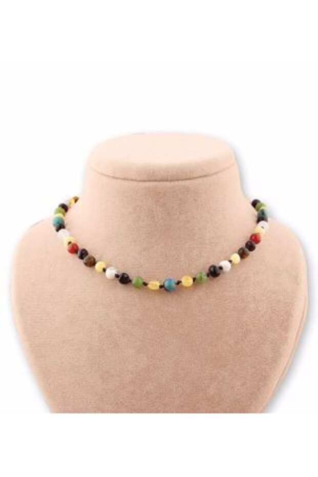 Natural Stone Baby Necklace - Amber, Jade, Tiger Eye, Agate, Howlite, Chrysocolla
