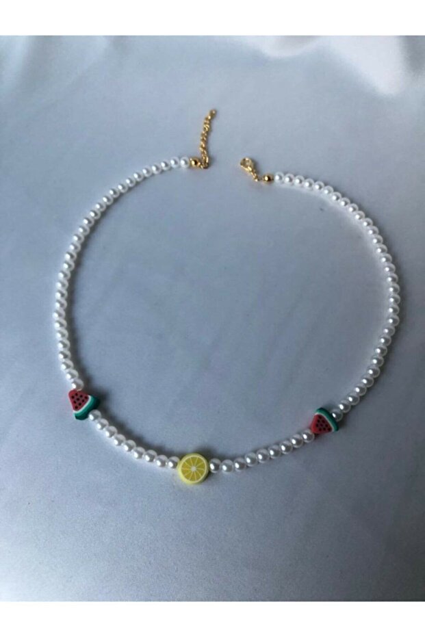 Watermelon And Lemon Detailed Pearl Necklace