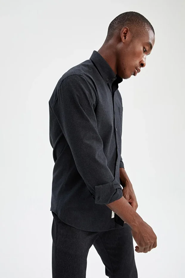 Modern Fit basic Uzun Kollu Oduncu Gömlek - 1