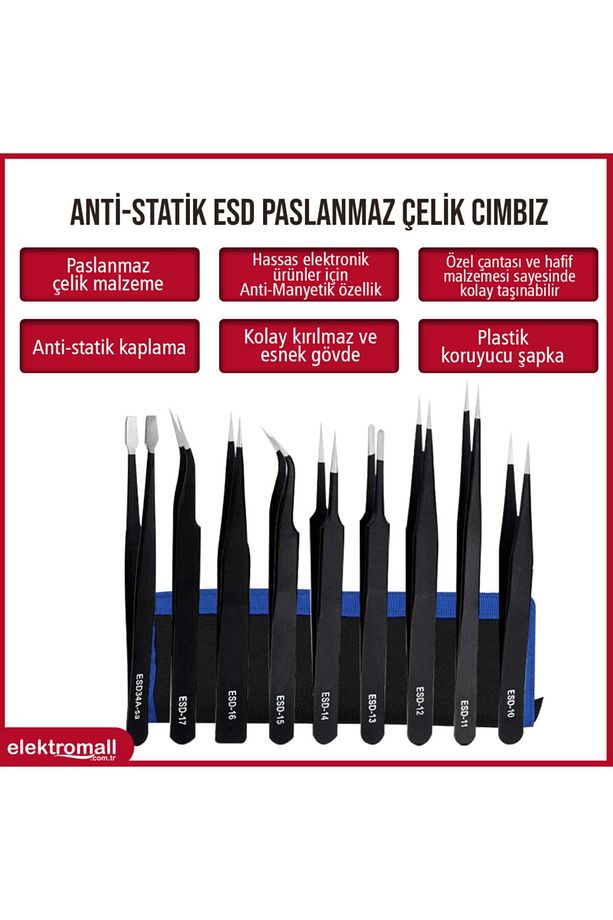 9 Adet Esd Paslanmaz Cımbız Seti - 3
