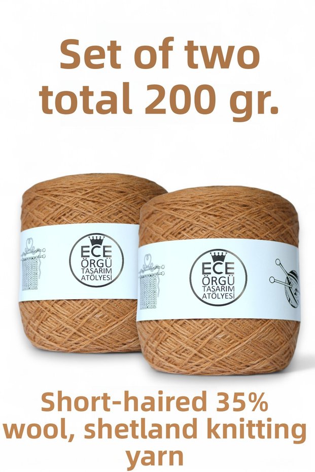 Short-Staple, Camel-Colored, 35% Wool - 65% Acrylic Shetland Knitting Yarn (200 Gr.)