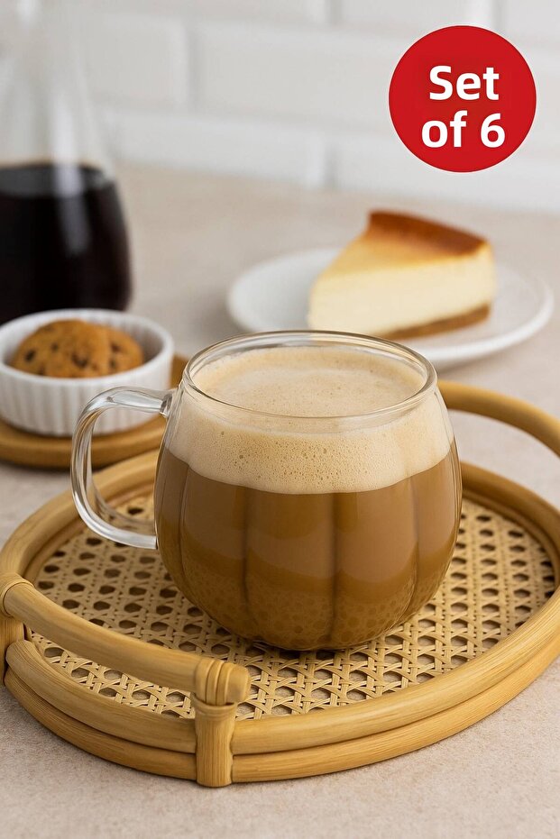 6 Pcs Pumpkin Model Borosilicate Coffee Presentation Cup with Handle Soft Drink Cup (450 ml) Civelek - 6