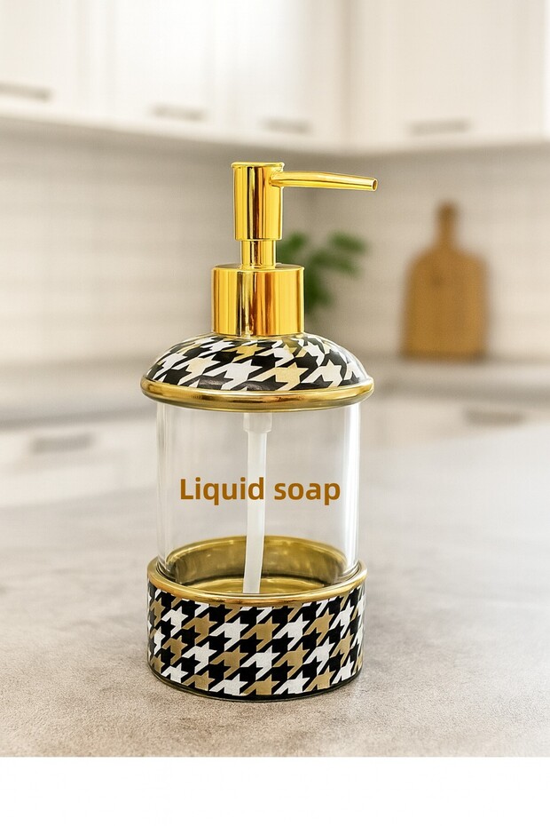 1 Piece Glass Gold Detailed Liquid Soap Dispenser Crowbar