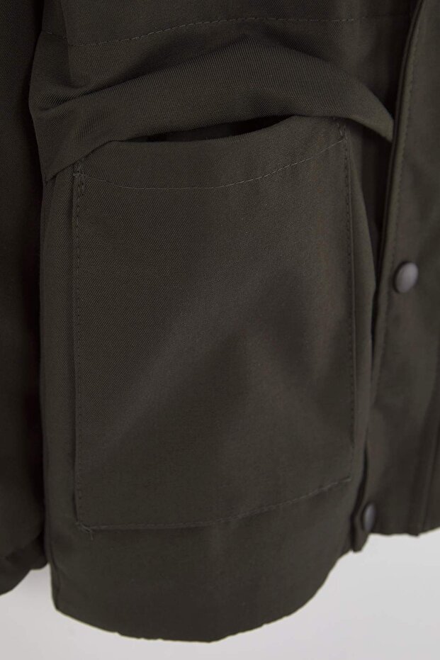 Haki Düz/Basic Kalın Polo Yaka Regular Unisex Çocuk Mont TKDAW26MO00007 - 3