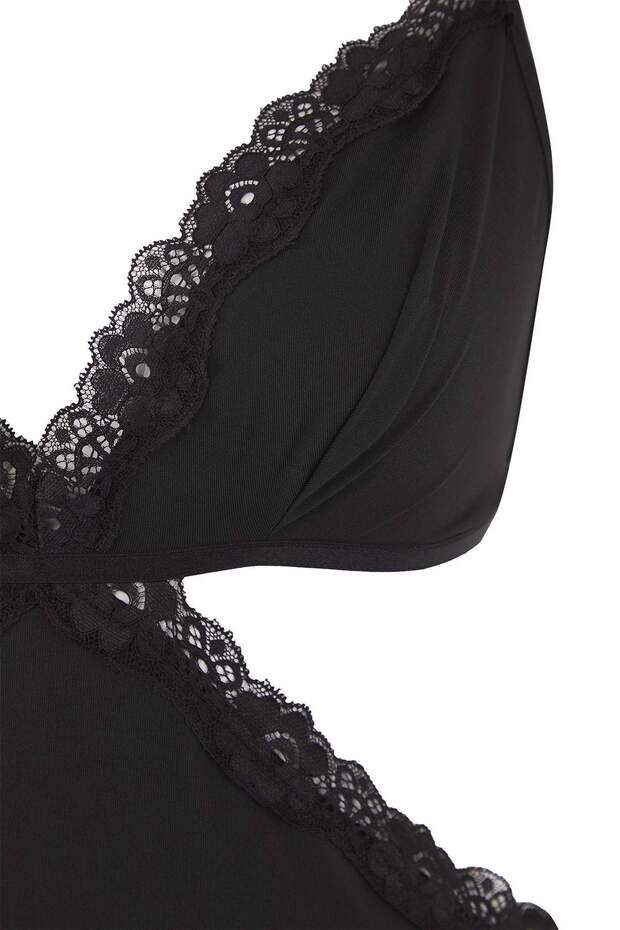 Siyah Pencere/Cut Out ve Dantel Detaylı Kapsız Babydoll/Fantezi Gecelik THMAW26LL00004 - 6