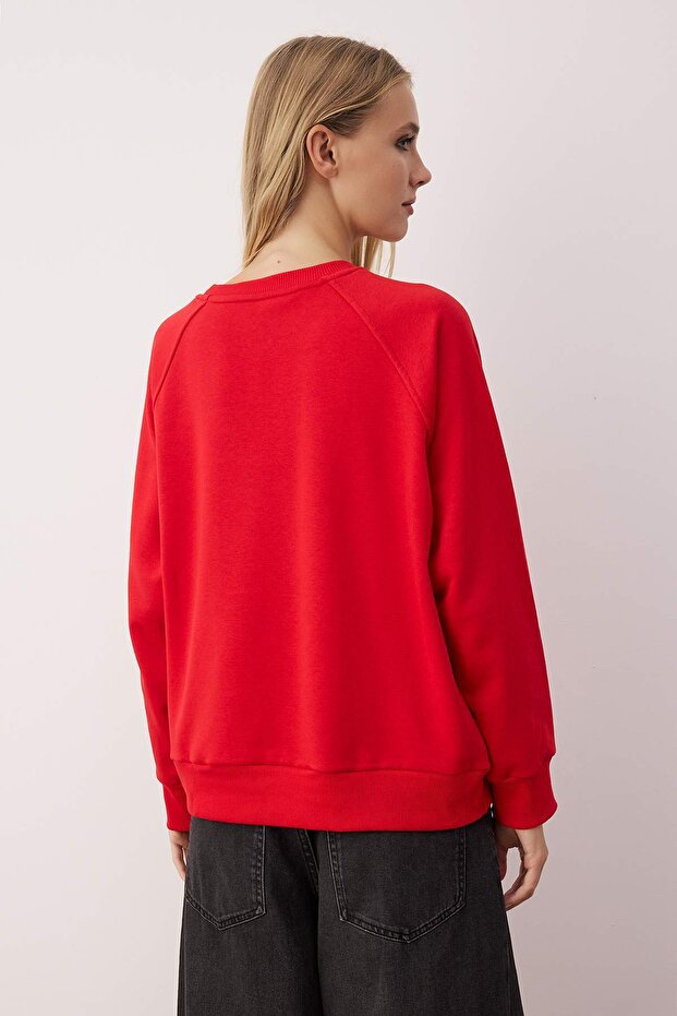 Kırmızı Relaxed/Rahat Kalıp Basic Reglan Kol Bisiklet Yaka Örme Sweatshirt TWOAW26SW00030 - 5