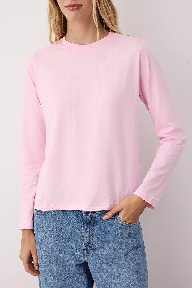 Açık Pembe-Taş 2'li Paket Bisiklet Yaka Regular/Normal Kesim Örme T-Shirt TWOAW25TS00001 - 4