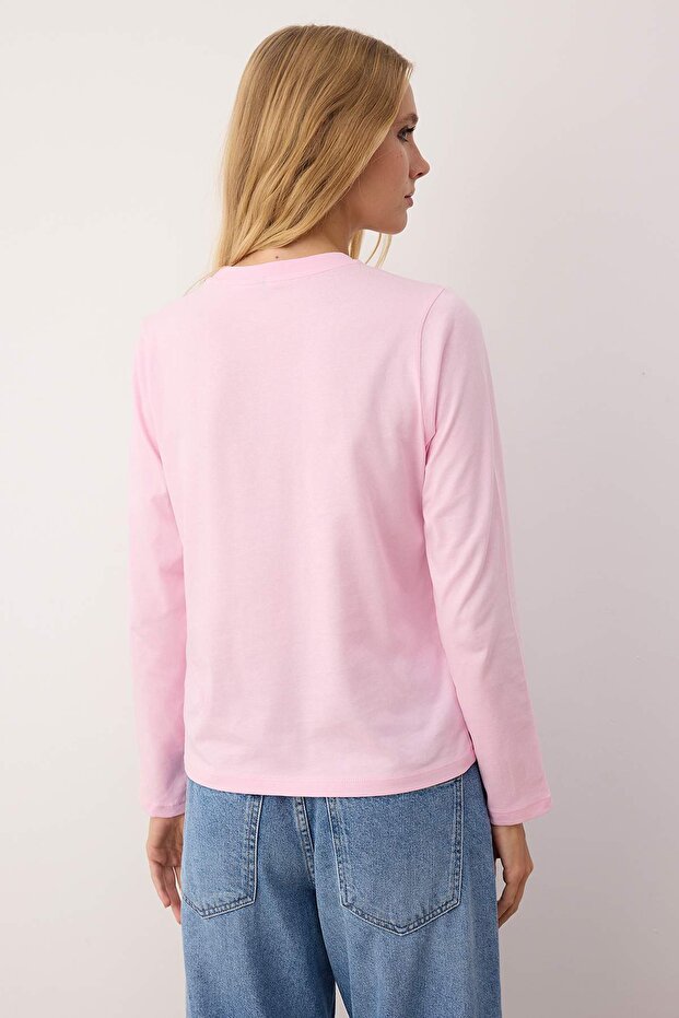 Açık Pembe-Taş 2'li Paket Bisiklet Yaka Regular/Normal Kesim Örme T-Shirt TWOAW25TS00001 - 3