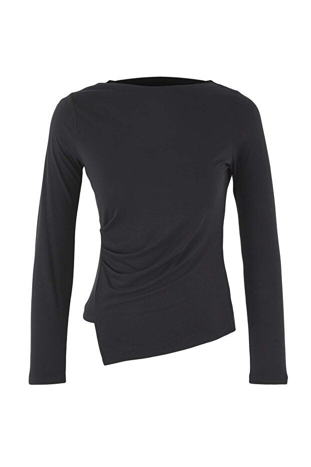 More Sustainable Antrasit Modal İçerikli Degaje Yaka Asimetrik Premium Örme Bluz TWOAW26BZ00164 - 5