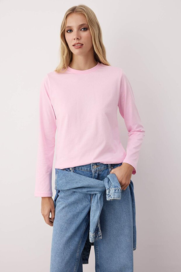 Açık Pembe-Taş 2'li Paket Bisiklet Yaka Regular/Normal Kesim Örme T-Shirt TWOAW25TS00001 - 2