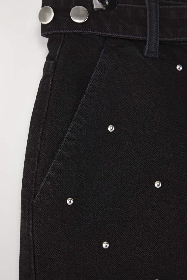Siyah Aksesuar Detaylı Mini Denim Etek TWOAW26ET00075 - 6