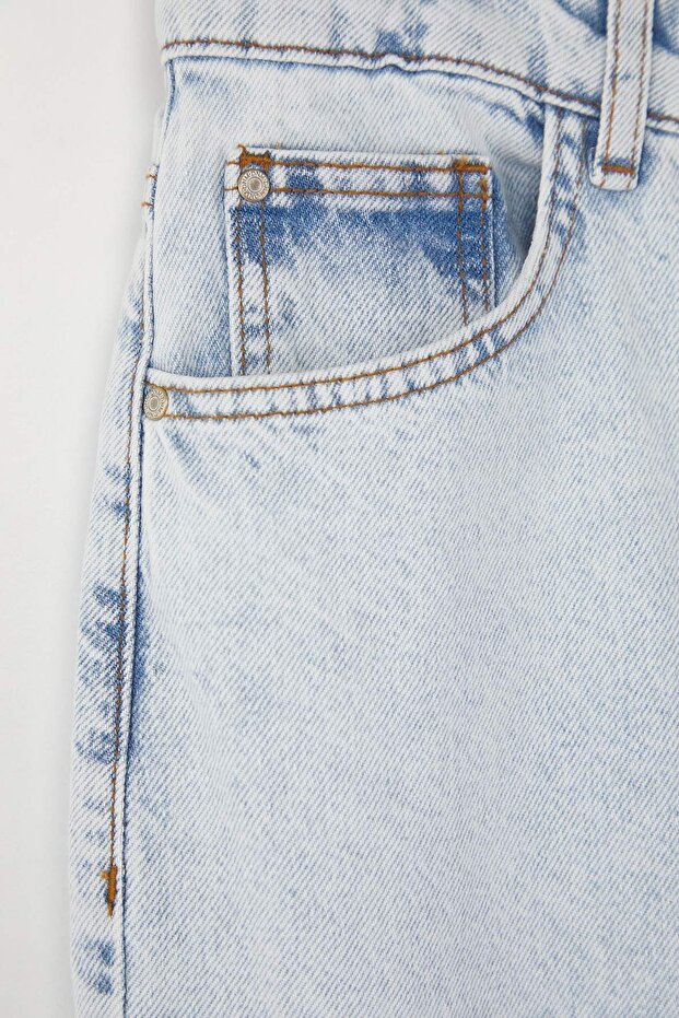 Buz Mavisi Yüksek Bel Geniş Paça Denim Büyük Beden Jeans TBBSS24CJ00028 - 6