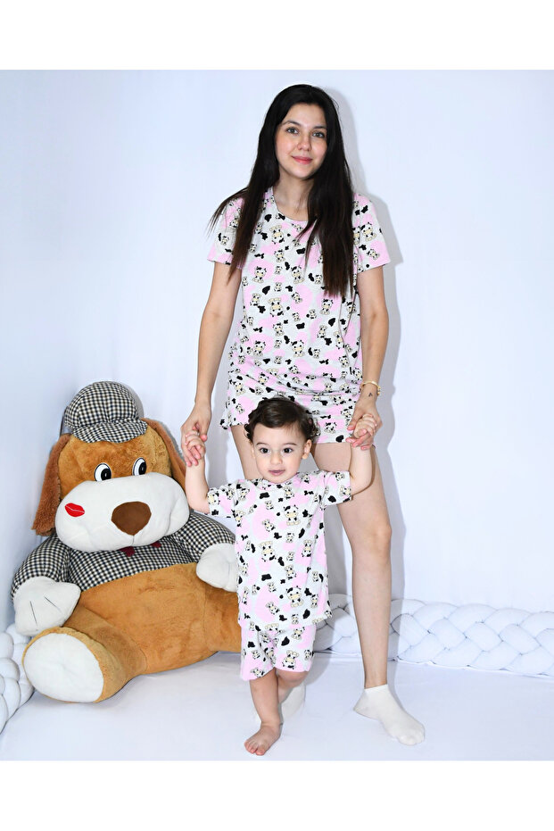 ANNE BEBEK PİJAMA TAKIMI KOMBİN İNEK DESEN KISAKOL ŞORT (TEK TEK SATILMAKTADIR) - 4
