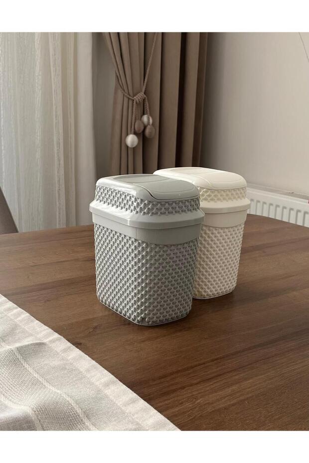 Mini Çöp Kovası Seti – Krem ve Gri Renk Masaüstü Pratik Çöp Kutusu 2 Litre - 2