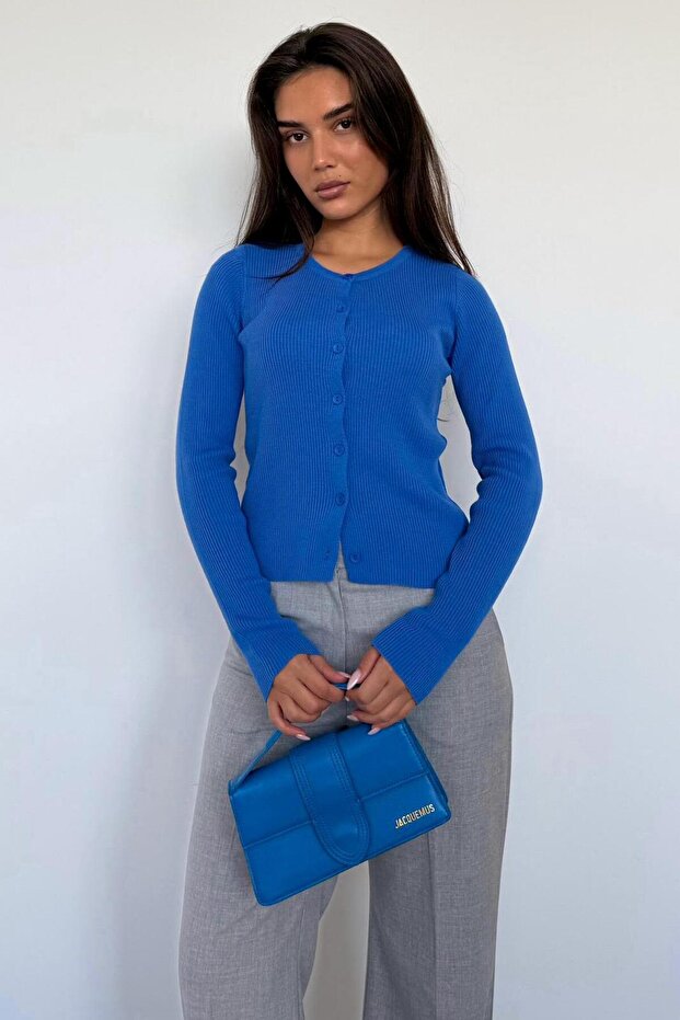 Indigo Button Long Sleeve Knitwear Cardigan Sh209