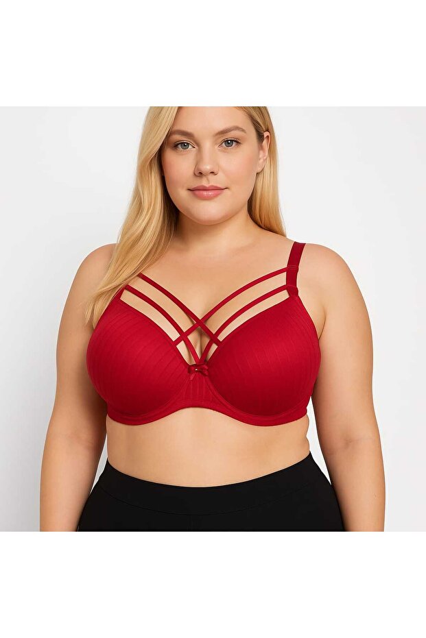 C Cup Wired Sponge Hollow Cross Strap Red Bra