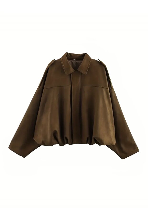 Oversize Bomber Süet Ceket - 4