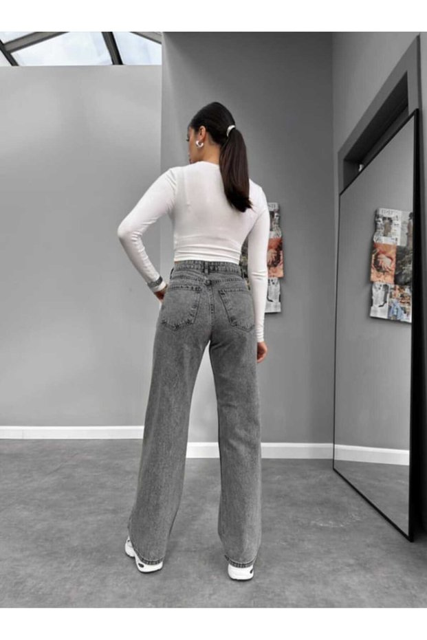 Snow Gray Women's Ema 90's Lycra Super High Waist Loose Jeans Palazzo Pants
