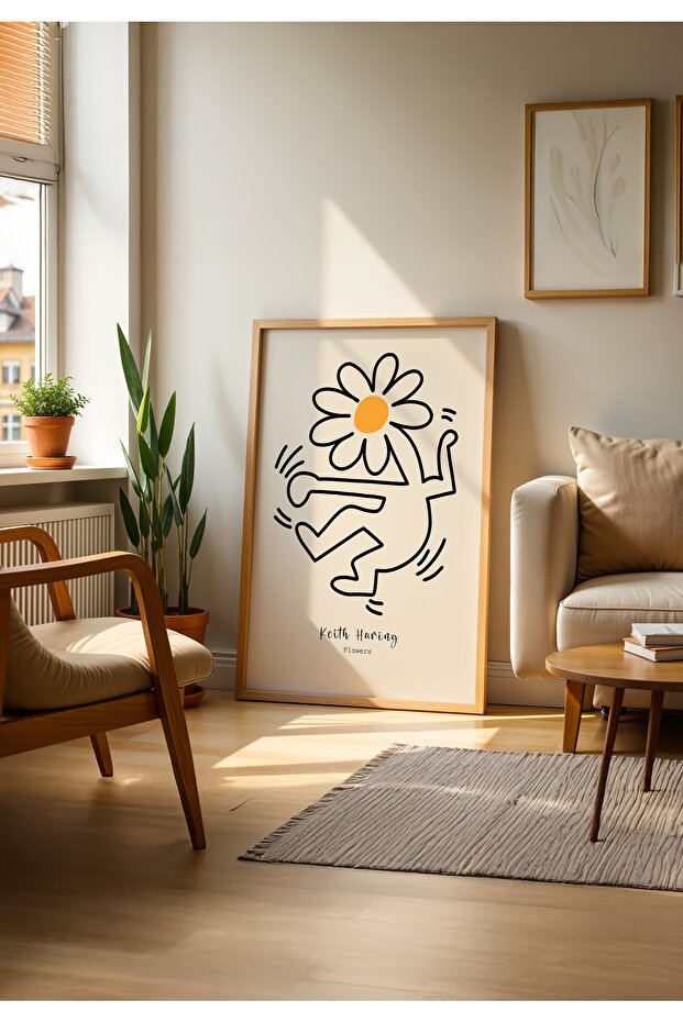 Keith Haring - Daisy - Doğal Ahşap Çerçeveli Tablo - 1