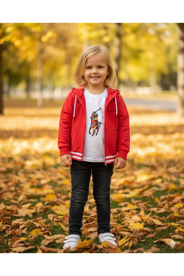 Red Coral Colored Girl's Cardigan - Hooded, Zippered, Long Sleeve and Pocket