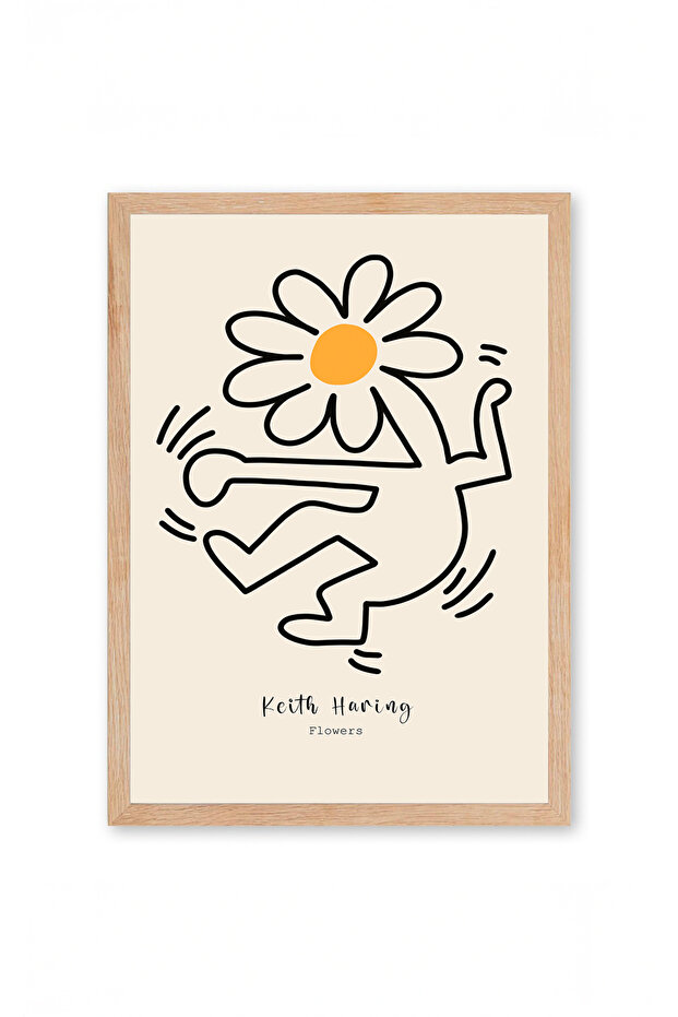 Keith Haring - Daisy - Doğal Ahşap Çerçeveli Tablo - 3