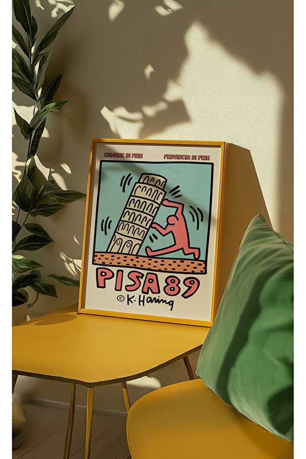 Keith Haring - 89 - Doğal Ahşap Çerçeveli Tablo - 1
