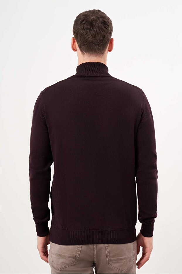 Erkek Mor Basic Balıkçı Yaka Dynamic Fit Rahat Kesim Triko - 5