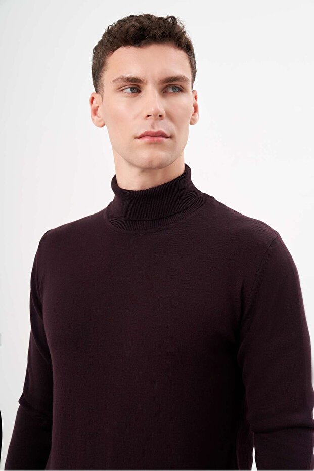 Erkek Mor Basic Balıkçı Yaka Dynamic Fit Rahat Kesim Triko - 3