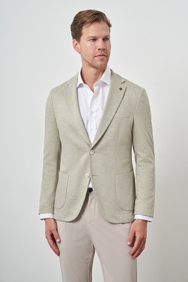 Erkek Yeşil Örme Slim Fit Ceket - 3