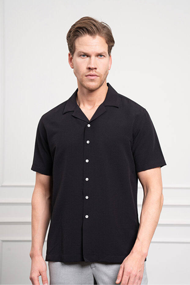 Men's Black Apache Collar Short Sleeve Shirt