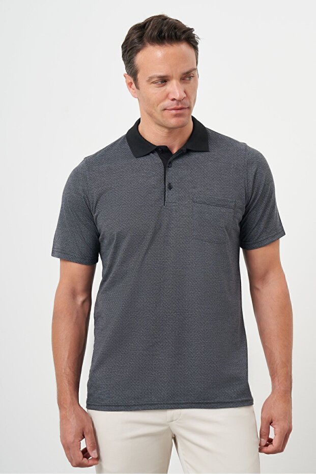 Men's Anthracite Trend Pocket Polo Neck T-Shirt