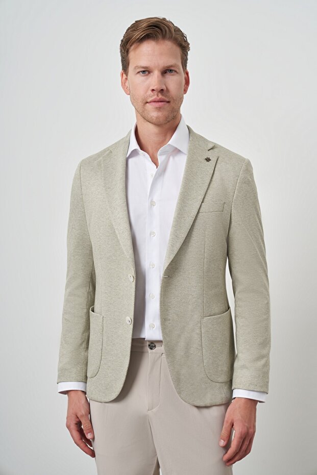 Erkek Yeşil Örme Slim Fit Ceket - 1