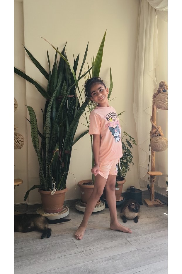 Girl's Shorts Suit Kuromi Salmon