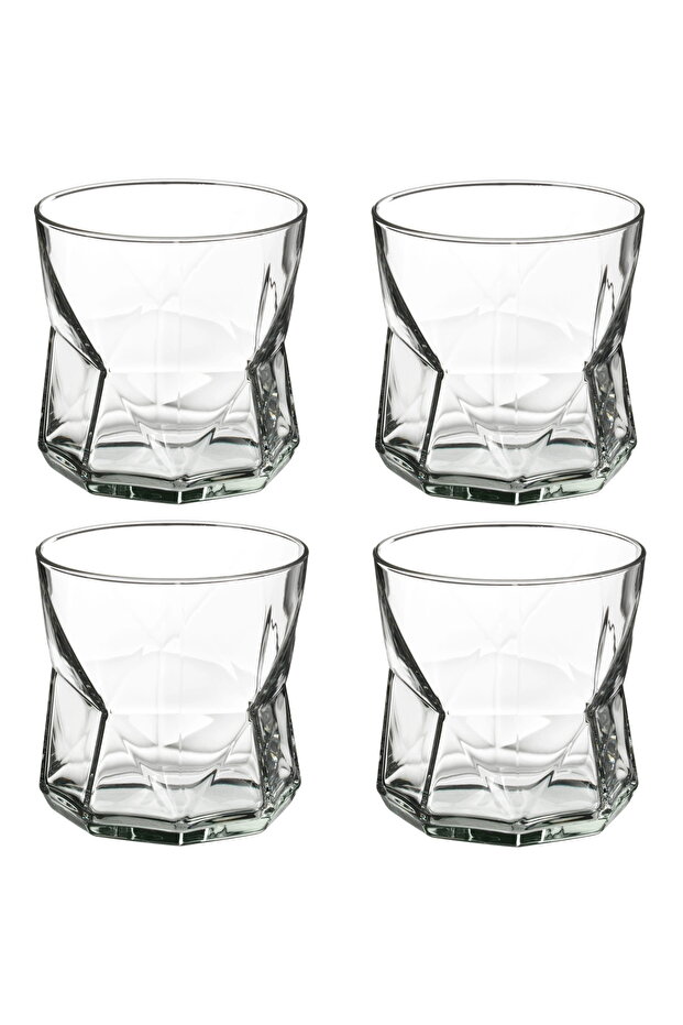 4 Pieces Modern Design Cornered Glass Cup, Cola Soft Drink Whiskey Glass 300 ml
