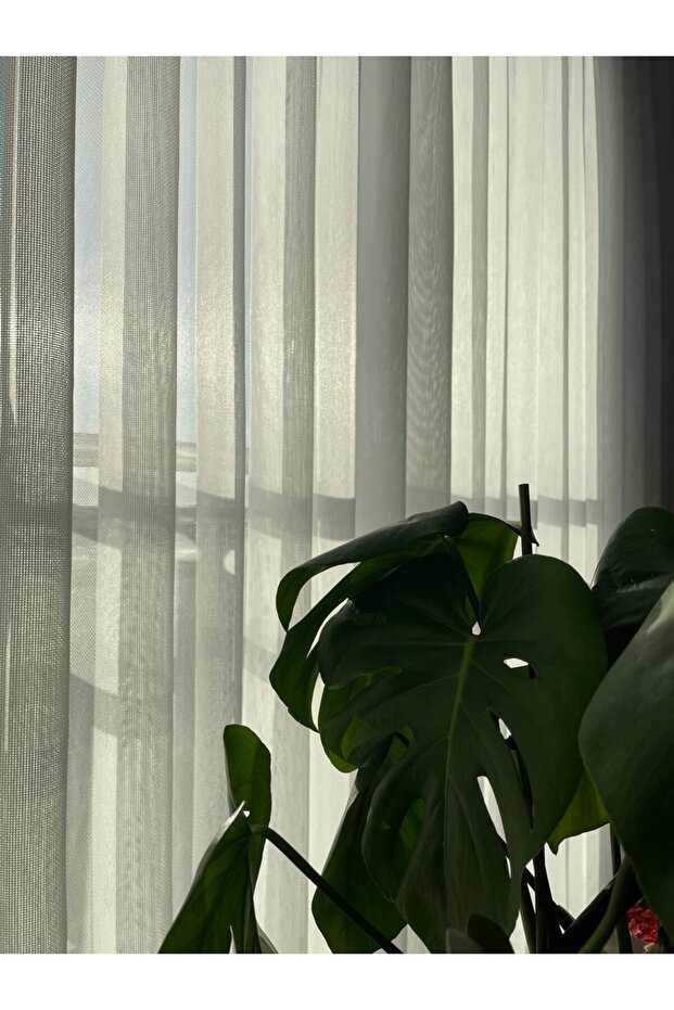 Dertsiz Elegant Tulle Curtain - No Ironing Required - 1/3 Dense Pleated Self-Repairing Tulle Curtain