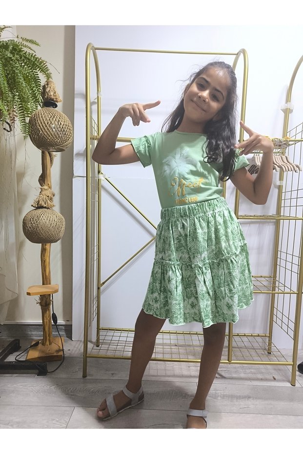 Eid Girls' Skirt and T-Shirt Set with Cotton Palm Trees